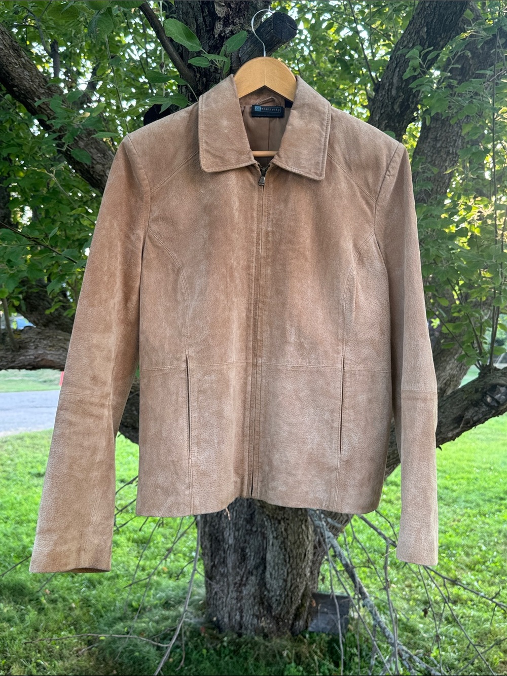 Vintage Relativity Minimalist Tan Suede Zip-Up Jacket Size Large